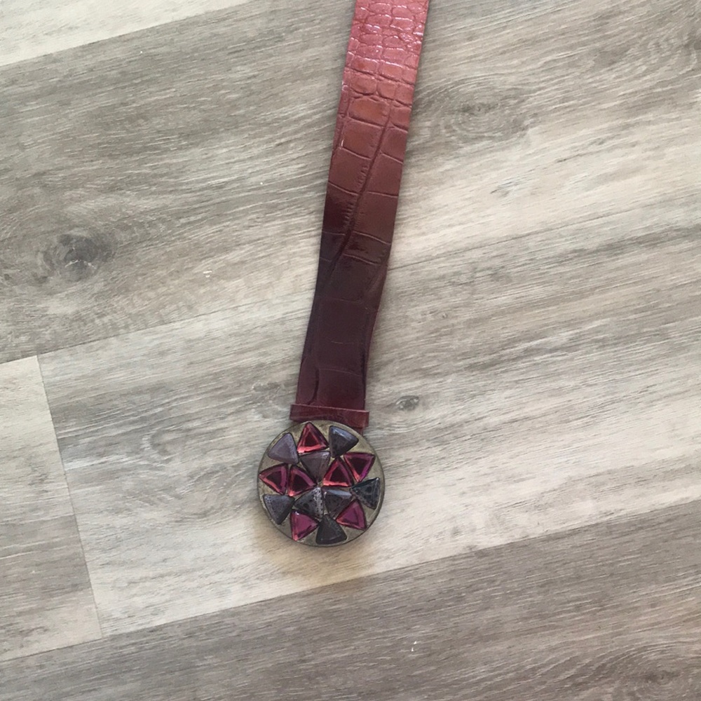 Garuglier’s leather belt XL  maroon purple stones silver buckle made in … - Picture 6 of 17